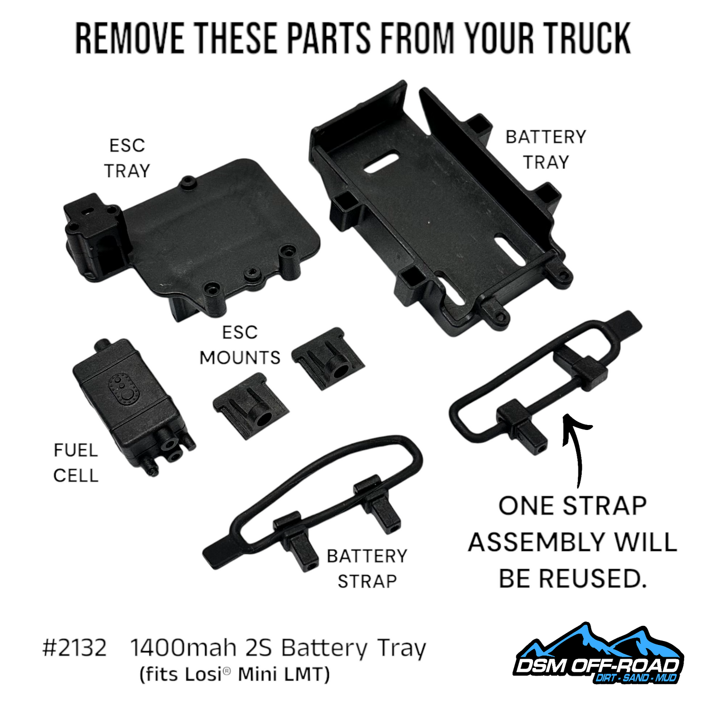 1400mah 2S Battery Tray (Fits Losi® Mini LMT)