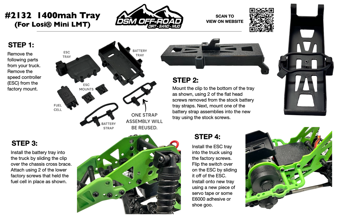 1400mah 2S Battery Tray (Fits Losi® Mini LMT)